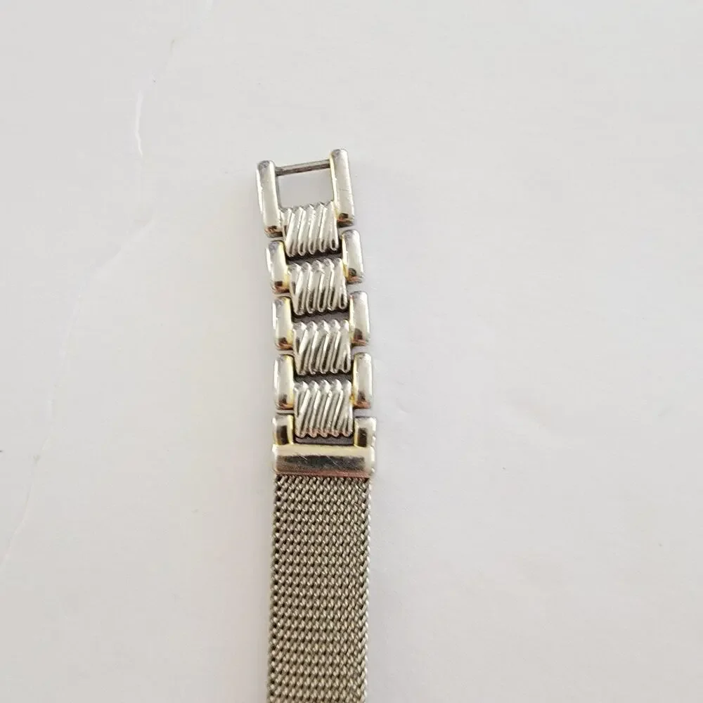 Womens Watch Cream Dial Silver Case Mesh Bracelet Stainless Steel Quartz